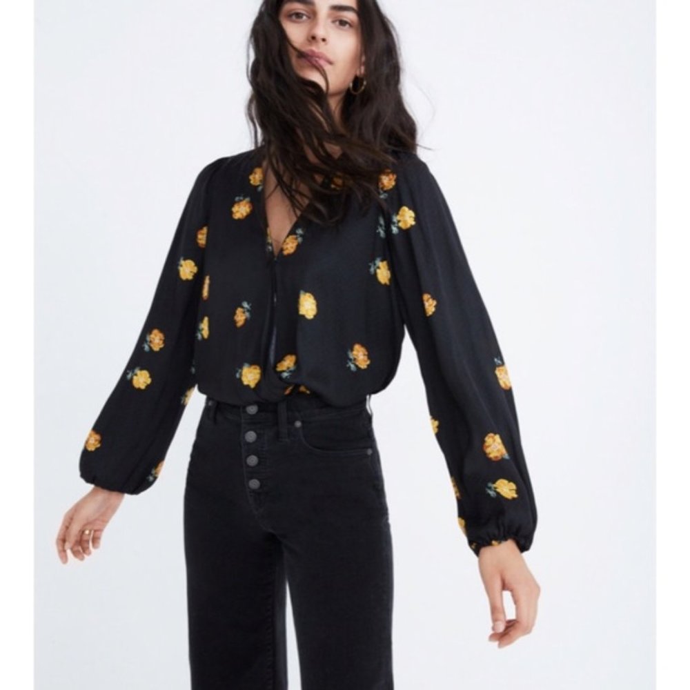 Madewell Satin Floral Wrap Top in Floating Florets